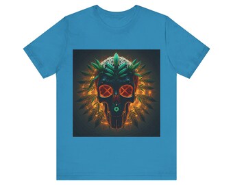 Camiseta Psicodélica com Caveira e Cannabis | Moda Urbana Cósmica 420 com Geometria Sagrada | Arte Dark Trippy Unissex