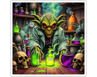 Alchemy Goblin Parody Trading Card Sticker Sheet | Gross-Out Occult Lab Collector Art
