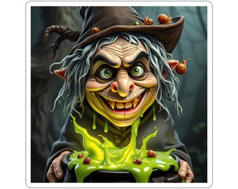 Cursed Cottage Witch Parody Trading Card Sticker Sheet | Gross-Out Dark Fairy Tale Collector Art