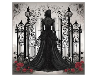 Viktorianskt sorgeporträtt väggkonsttryck | Mörk gotisk änkaposter | Makaber Memento Mori-dekor