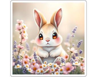 Autocollant lapin kawaii, autocollant découpé à l'aquarelle, autocollant mignon lapin style cottagecore, cadeau autocollant animal motivant