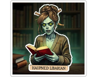 Haunted Librarian Parody Trading Card Sticker Sheet | Gross-Out Bookworm Ghost Collector Art