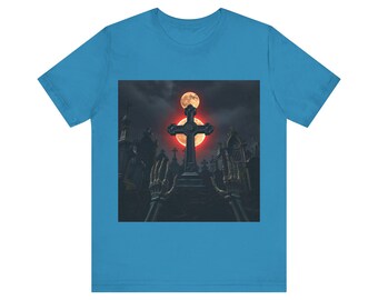Camiseta Graveyard Poet | Moda urbana gótica sombria para cemitério | Camiseta premium unissex com arte oculta de caveira