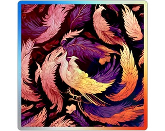 Autocollant Phénix Holographique Découpé | Sticker Vinyle Oiseau de Feu Mythique | Cadeau Gourde Ordinateur Portable pour Elle