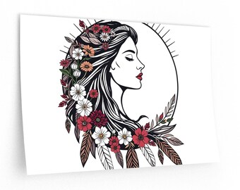 Quadro em tela Boho Deusa da Lua | Arte de parede sagrada feminina do Sol | Decoração hippie celestial