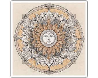 Boho Mandala Sun Moon Poster Print | Hippie Sacred Geometry Wall Art | Bohemian Celestial Home Decor