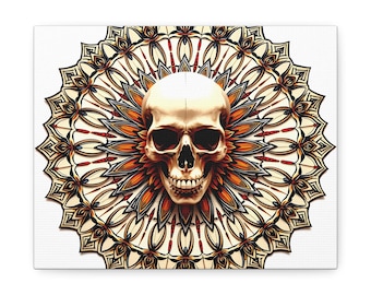 Toile imprimée Mandala Crâne psychédélique | Art mural Géométrie sacrée | Décoration intérieure mystique et sombre