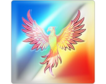 Adesivo holográfico retrô Y2K da Fênix | Decalque recortado de pássaro de fogo | Adesivo iridescente de fantasia