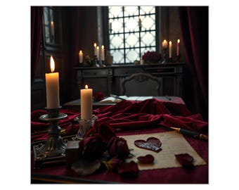 Décoration murale gothique romantique | Impression lettre d'amour victorienne style Dark Academia | Ambiance feutrée à la lueur des bougies