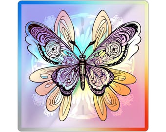 Holographic Butterfly Sticker Y2K Retro Iridescent Die Cut | Groovy 70s Vsco Laptop Decal SVG PNG