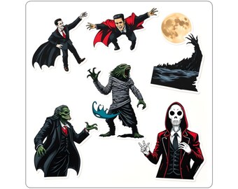 Literary Monsters Sticker Sheet | Gothic Book Creature Die Cut Pack | Dark Academia Horror Decals