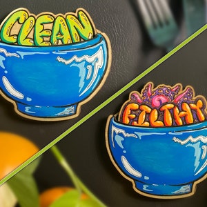 Spülmaschinenmagnet „Clean Dirty“ – Tentakel-Design, Laserschnitt, Spülmaschinenschild