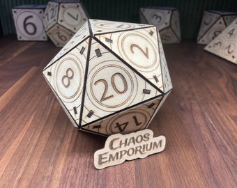100mm Giant Wooden D20, Large Number Dice | Kit or Assembled | Icosahedron | Laser Cut | Tabletop Gaming | Novelty Dice | Large Number Dice
