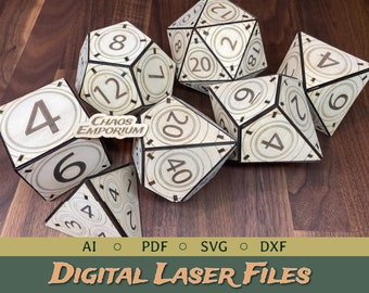 100mm Polyhedral Wooden Dice FILES, Full Set | DIGITAL FILES for laser cutting