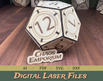 90mm Giant Dodecahedron D12 FILES | DIGITAL files for Laser Cutting | pdf, dxf, ai, svg | works with 2.6mm, 3mm, 4mm, 5mm wood