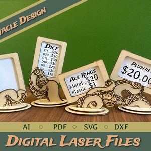 Cavalete de exibição de sinal de etiqueta de preço de tentáculo, ARQUIVOS DE LASER DIGITAL | Pacote plano | Glowforge, xTool | Steampunk | Porta-cartões de mesa