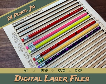 24 Pencil Jig for Laser Cutting Custom Pencils- DIGITAL FILES | pdf, svg, dxf, ai