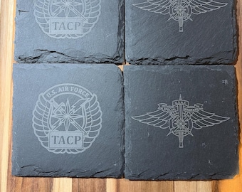 Set van 4: gegraveerde leistenen onderzetters - USAF Special Warfare & TACP