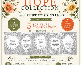 Colección Esperanza Volumen 1 Páginas para colorear con versículos bíblicos / Versículos bíblicos Reina Valera / Descarga en PDF