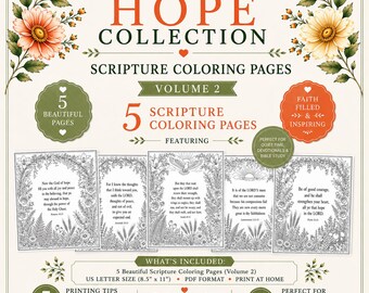 Colección Esperanza Volumen 2 Páginas para colorear con versículos bíblicos / Versículos bíblicos Reina Valera / Descarga en PDF