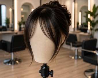 Flequillo negro con clip y mechones laterales / Extensiones de flequillo estilo coreano natural para mujer