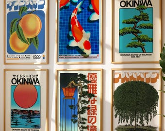 Set of 6  Posters | Mixed Japanese Art, Bauhaus, Yayoi Kusama & Line Art | Gallery Wall Art Set | Modern Decor | Various Sizes and Frames