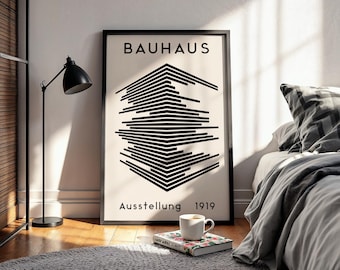 Bauhaus Exhibition Poster, Geometric Wall Art, Bauhaus 1919 Print, Minimalist Black and White Art, Architecture Poster, Framed Wall Art