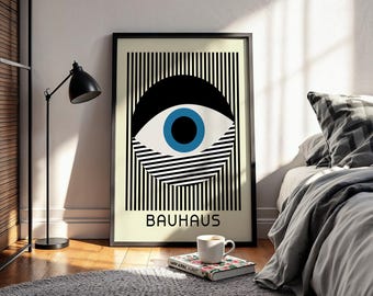 Bauhaus Abstract Eye Poster, Black and White Geometric Print, Minimalist Wall Art, Optical Art Poster, Mid Century Home Decor, Framed Print