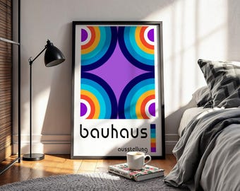 Bauhaus Ausstellung Poster, Geometric Circles Print, Abstract Retro Wall Art, Mid Century Modern Decor, 70s Psychedelic Print.