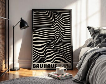 Bauhaus Optical Wave Poster, Abstract Op Art Print, Geometric Fluid Lines Wall Art, Minimalist Chic Home Decor, Psychedelic Pattern 1923