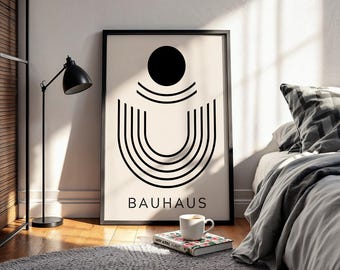 Minimalist Bauhaus Print, Geometric Circle Poster, Abstract Arch Wall Art, Mid Century Modern Art, Neutral Beige Decor, Framed Gallery Print