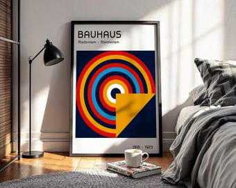 Bauhaus Modernism Poster, Geometric Circle Print, Retro Wall Art, Mid Century Colorful Print, 1919 1923 Exhibit, Framed Gallery Poster