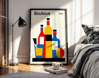 Bauhaus 1919 Poster, Abstract Still Life Print, Geometric Bottles Wall Art, Mid Century Modern Art, Colorful Print, Framed Gallery Poster