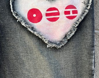 Customizable Heart Patch Denim Pants: Made-to-Order Painted Jeans