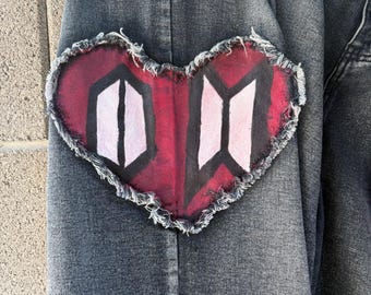 Customizable Heart Patch Denim Pants: Made-to-Order Painted Jeans