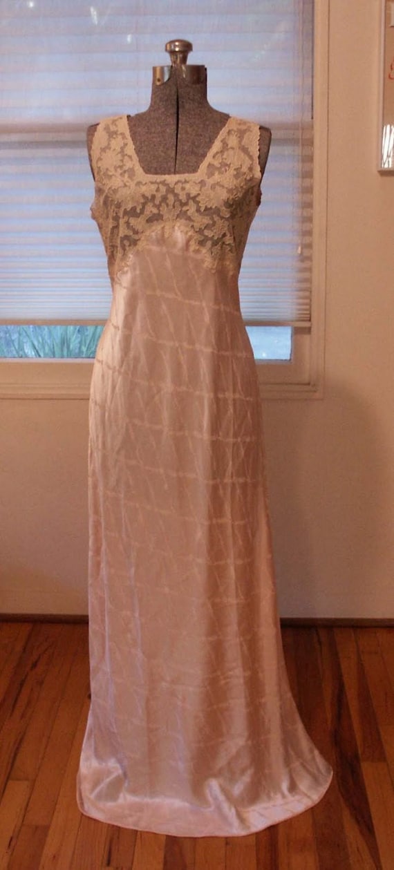 1930's silk nightgown with lace top - image 1