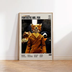 Póster de la película Fantastic Mr. Fox, arte mural de Wes Anderson, decoración de película de stop motion, obra de arte cinematográfica estética, descarga digital.