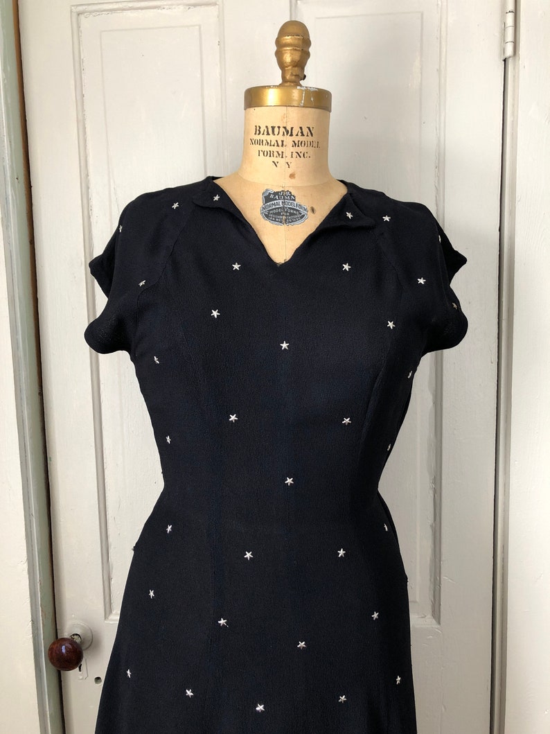 Bewitched By You 1940s Black Dress with Silver Metal Star Studs