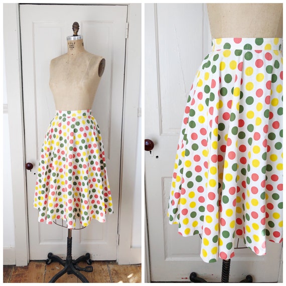Carnival Candy 1950s White/Green/Yellow/Red Polka