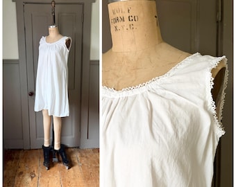 By The Moonlight Antique 1900s/1910s White Cotton Romper/Lingerie Romper with Crochet Loop Trim/Size Medium