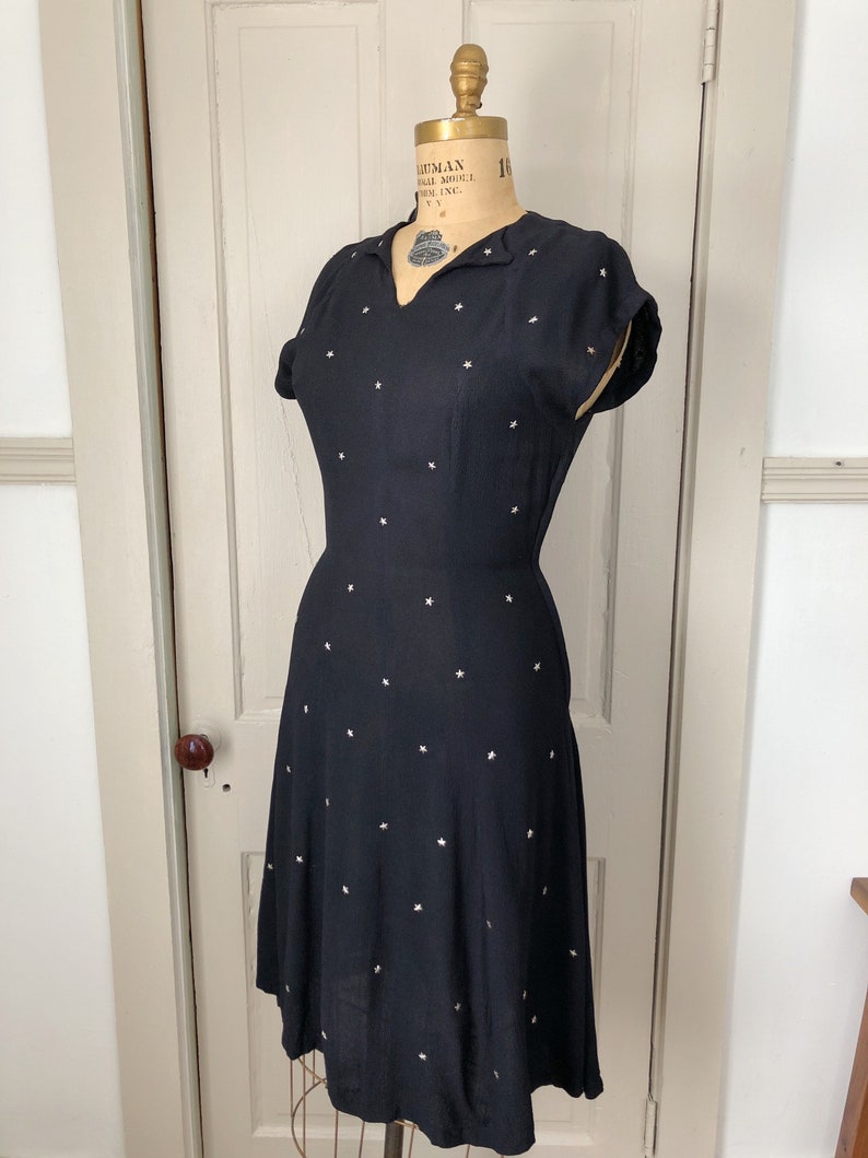 Bewitched By You 1940s Black Dress with Silver Metal Star Studs