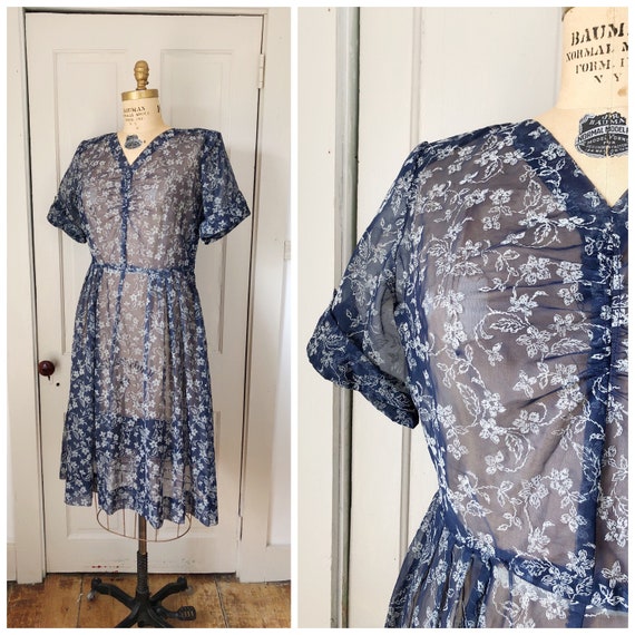 Whispers From the Field 1940s/1950s Sheer Navy Blu