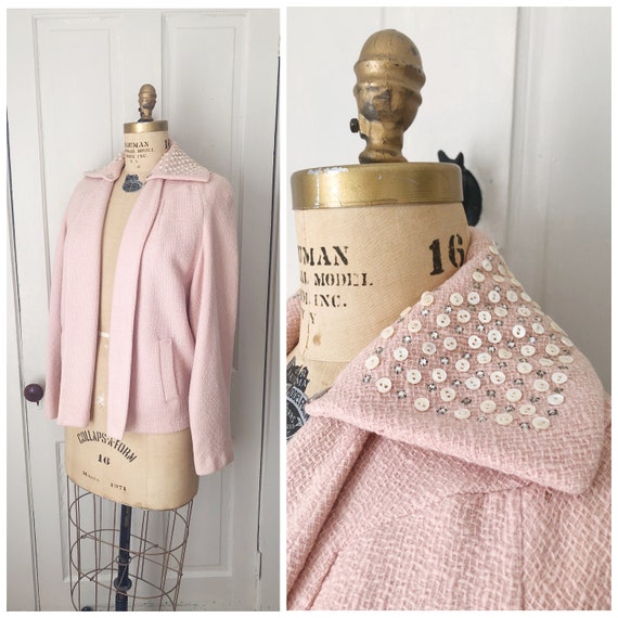 Letters of Love 1950s Short Pink Wool Coat with R… - image 1