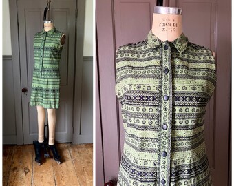 Summer Under The Trees Années 1950 Combishort/Combi-short en coton à rayures vertes/noires/jaunes/Taille Small