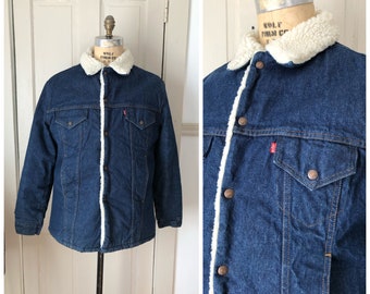 18 Miles Out 1970s Men's Levi’s Dark Wash Denim/Sherpa Jacket/Size Large/71605 0216