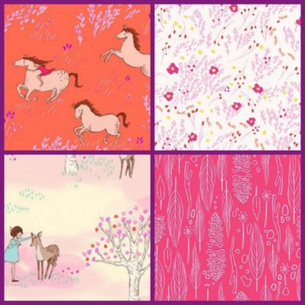 LAST ONE Sarah Jane Fabric - 4 Fat Quarter Bundle Wee Wander in Sunset