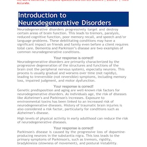 May include: A document titled NR 507 Week 7 Edapt: Neurodegenerative Disorders, featuring text about Alzheimer's, Parkinson's, MS, ALS, and dementia. The page includes an introduction to neurodegenerative disorders and several correct response sections.
