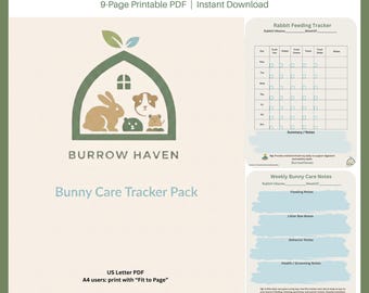 Rabbit Care Tracker Pack, Rabbit Feeding and Health Planner (Printable PDF)