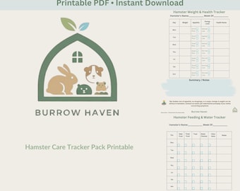 Hamster Care Tracker Pack, Hamster Feeding and Health Planner (Printable PDF)