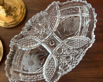 Antique American Brilliant Cut Crystal Dish — Sawtooth Rim, Hobstar & Daisy Design